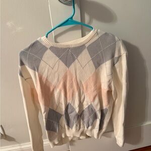 Brandy Melville Argyle Sweater - Cream, Pink, and Gray
